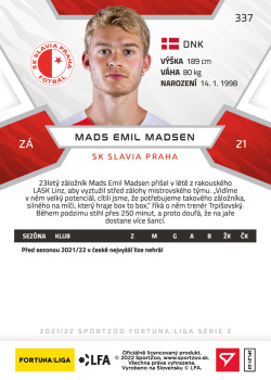 2021-22 SportZoo Fortuna Liga Mads Emile Madsen SK Slavia Praha - DENMARK