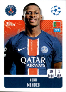 Nuno Mendes Paris Saint-Germain samolepka Topps UEFA Champions League 2024/25 #287