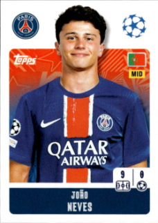 Joao Neves Paris Saint-Germain samolepka Topps UEFA Champions League 2024/25 #289