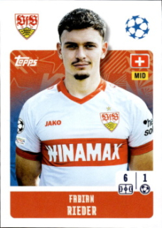 Fabian Rieder VfB Stuttgart samolepka Topps UEFA Champions League 2024/25 #386