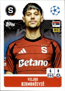 Veljko Birmancevic Sparta Praha samolepka Topps UEFA Champions League 2024/25 #429