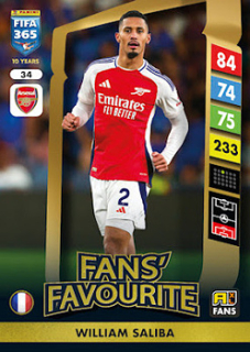 William Saliba Arsenal Panini FIFA 365 2025 Adrenalyn XL Fans' Favourite #34