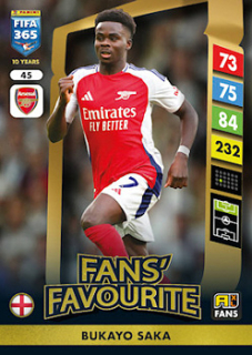 Bukayo Saka Arsenal Panini FIFA 365 2025 Adrenalyn XL Fans' Favourite #45